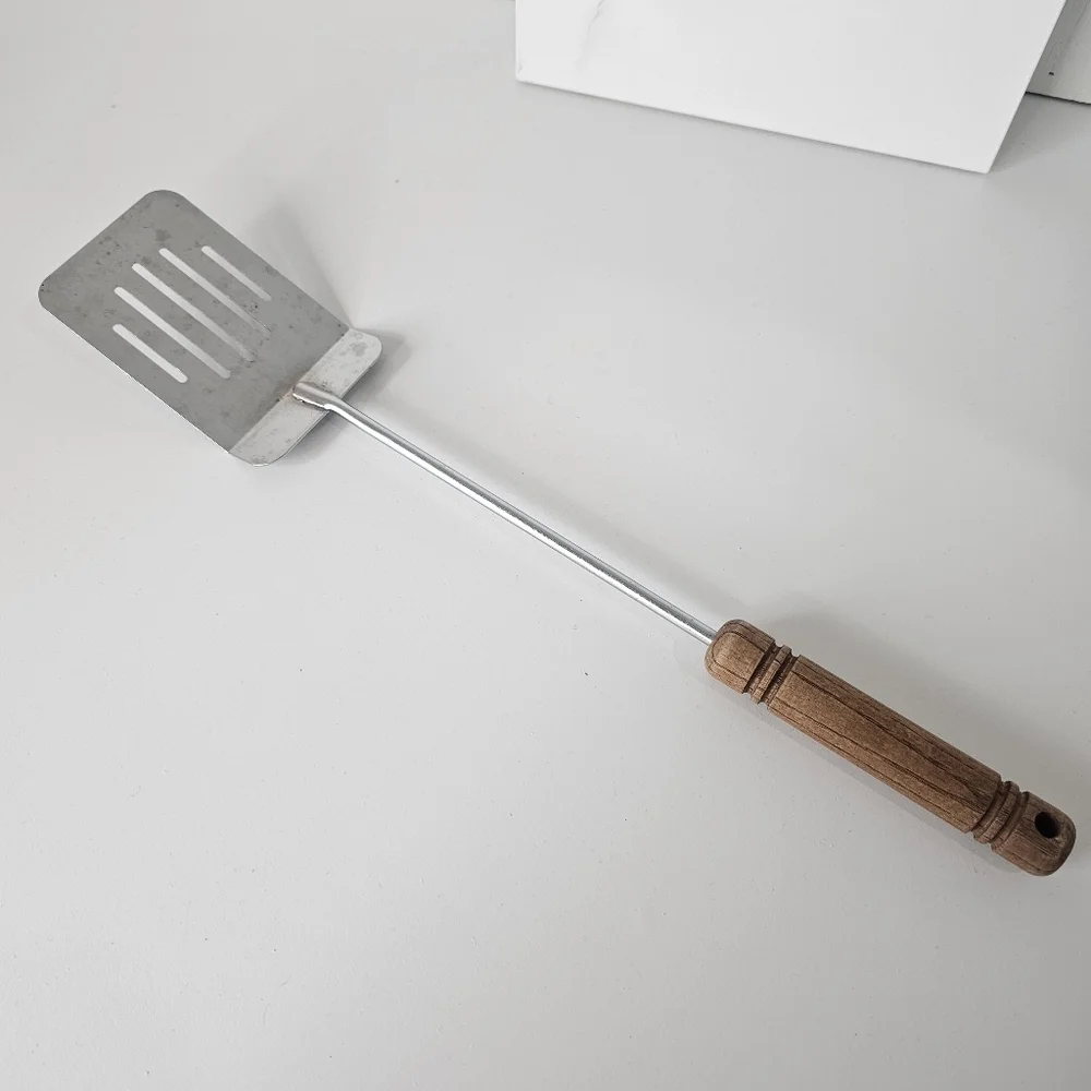 Long Metal Spatula Stainless Steel Round Wood Handle 16-18‎ Inch